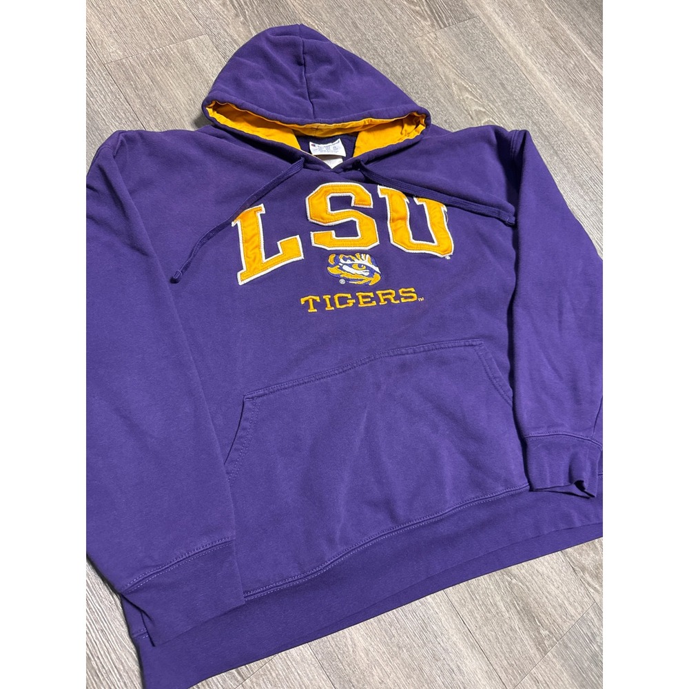 Champion LSU Tigers Hoodie Mens 2XL Purple Gold Boxy Fit Sweatshirt NCAA